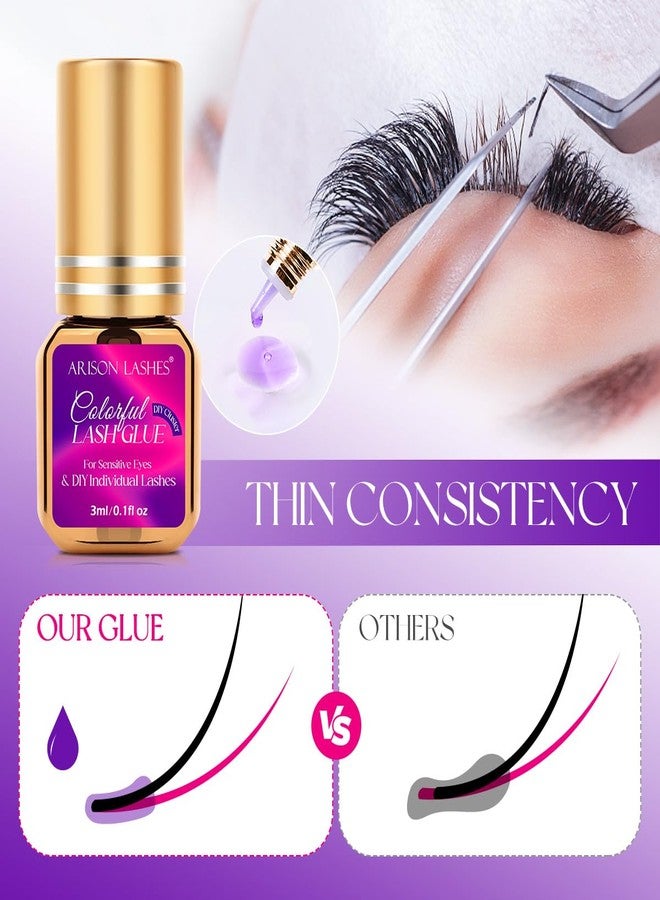 أريسون لاشز غراء رموش للرموش الحساسة، سريع الجفاف، مقاوم للماء، غراء رموش فردي يدوم طويلاً، وصلات رموش يمكنك تركيبها بنفسك، تثبيت قوي (بنفسجي - 3 مل) - Image 5